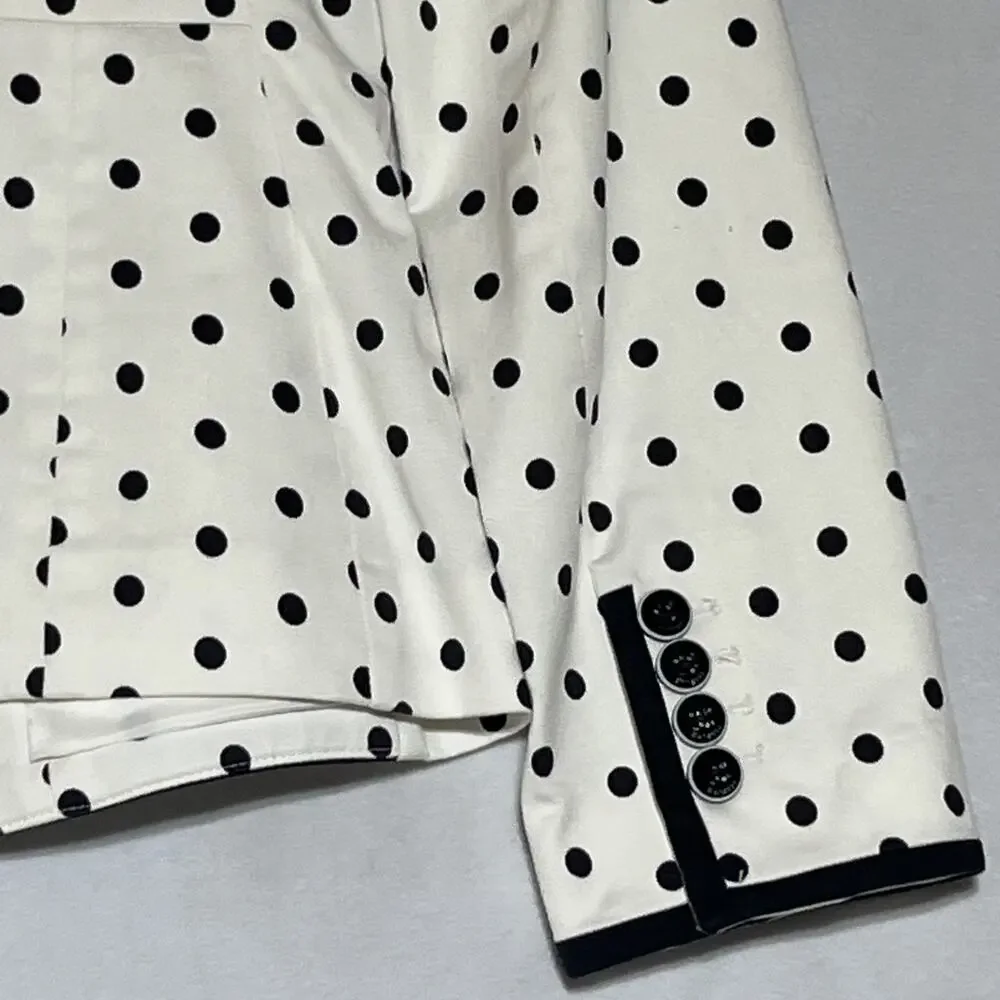 Express Blazer Jacket Womens 4 Black White Polka Dot Cotton Stretch Office Work
